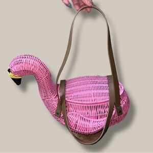 Pink Flamingo Wicker Bag